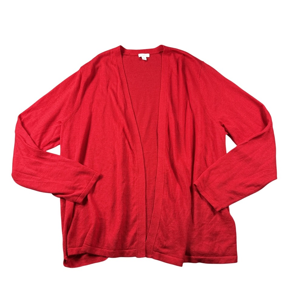 J. Jill Cardigan Sweater Womens 2X Red Linen Blend Open Front Casual‎ Coastal